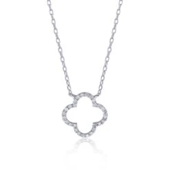 Chisholm Hunter 9ct White Gold Round Brilliant Cut 0.13ct Diamond Clover Necklet