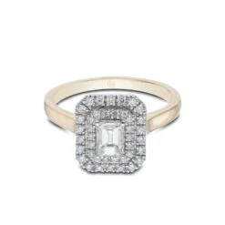 Chisholm Hunter 18ct Yellow Gold Emerald Cut 0.50ct Diamond Double Halo Ring -Chisholm Hunter 1 001 04 0058 d1