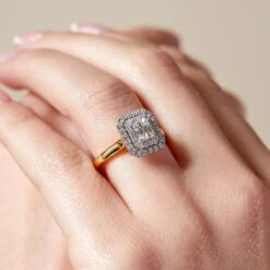 Chisholm Hunter 18ct Yellow Gold Emerald Cut 0.50ct Diamond Double Halo Ring -Chisholm Hunter 1 001 04 0058 om 2