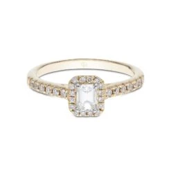 Chisholm Hunter 18ct Yellow Gold Emerald Cut 0.60ct Diamond Halo Solitaire Ring -Chisholm Hunter 1 001 04 0062b