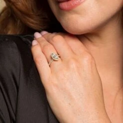 Chisholm Hunter 18ct Yellow Gold Marquise Cut 0.90ct Diamond Halo Solitaire Ring -Chisholm Hunter 1 001 05 0035 b