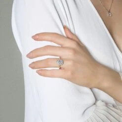 Chisholm Hunter 18ct Yellow Gold Oval Cut 0.50ct Diamond Double Halo Ring -Chisholm Hunter 1 001 06 0028 lifestyle