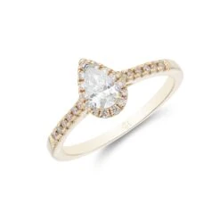 Chisholm Hunter 18ct Yellow Gold Pear Cut 0.45ct Diamond Halo Solitaire Ring