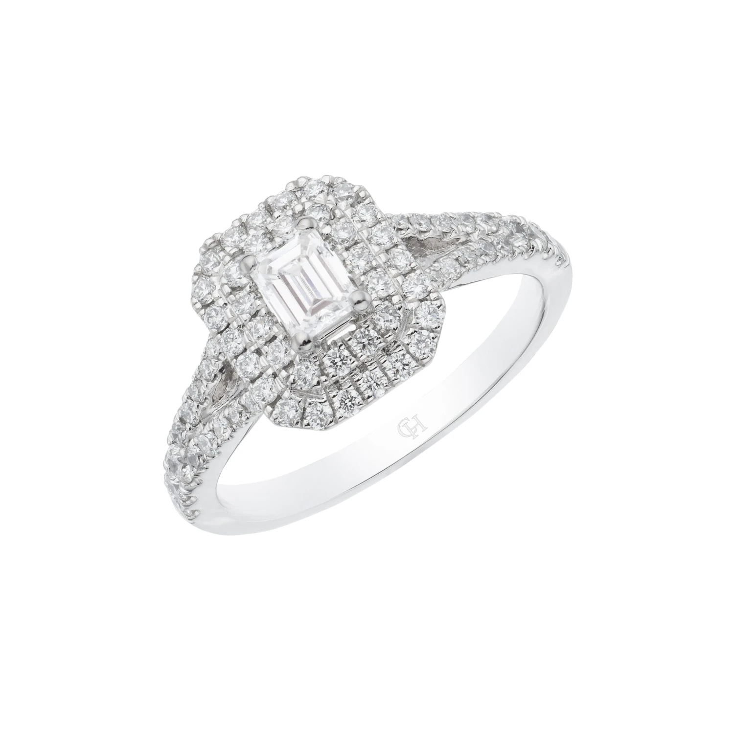 Chisholm Hunter Platinum Emerald Cut 0.33ct Diamond Halo Solitaire Ring 3 Chisholm Hunter Platinum Emerald Cut 0.33ct Diamond Halo Solitaire Ring