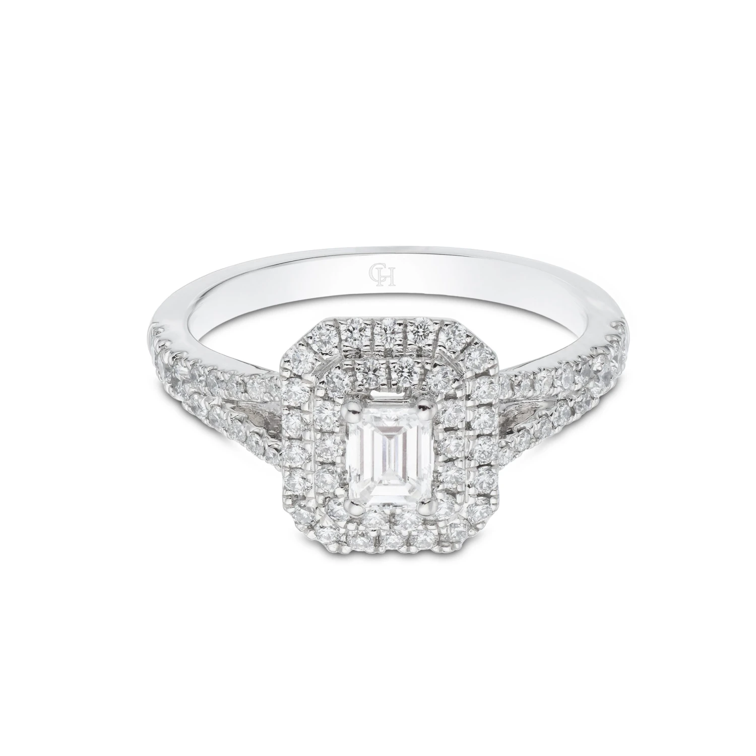 Chisholm Hunter Platinum Emerald Cut 0.33ct Diamond Halo Solitaire Ring 4 Chisholm Hunter Platinum Emerald Cut 0.33ct Diamond Halo Solitaire Ring - Image 2