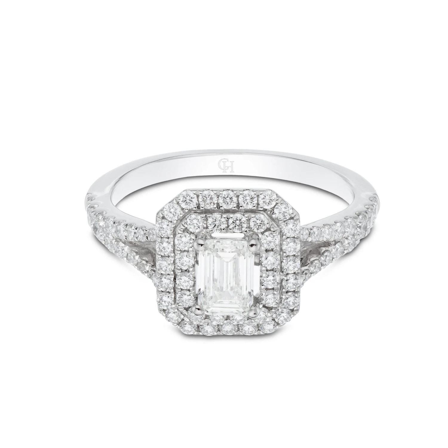 Chisholm Hunter Platinum Emerald Cut 0.50ct Diamond Halo Solitaire Ring 4 Chisholm Hunter Platinum Emerald Cut 0.50ct Diamond Halo Solitaire Ring - Image 2