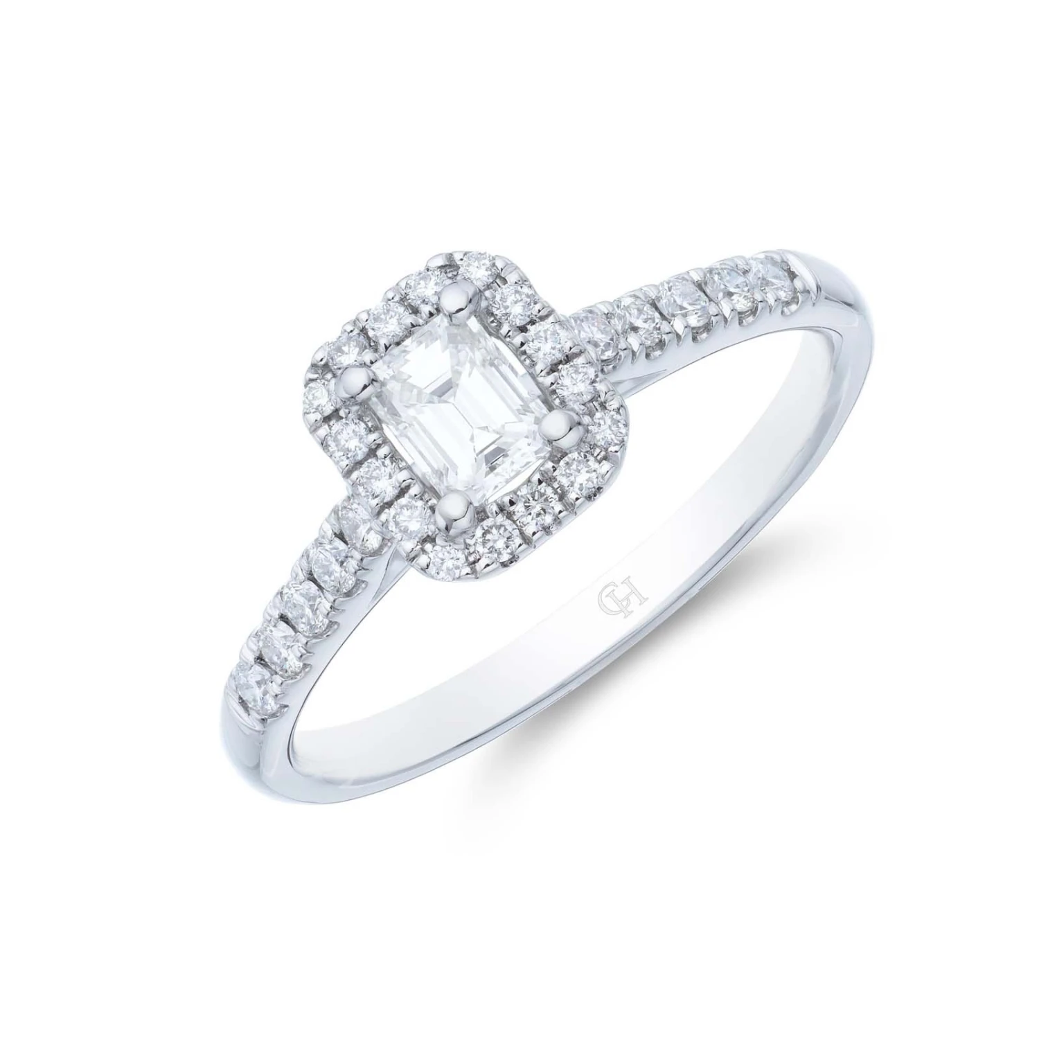 Chisholm Hunter Platinum Emerald Cut 0.60ct Diamond Halo Solitaire Ring 3 Chisholm Hunter Platinum Emerald Cut 0.60ct Diamond Halo Solitaire Ring