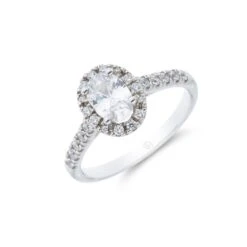 Chisholm Hunter Platinum Oval Cut 0.75ct Diamond Halo Ring