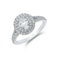 Chisholm Hunter Platinum Oval Cut 0.50ct Diamond Double Halo Ring