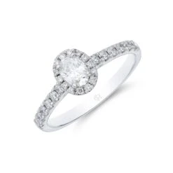 Chisholm Hunter Platinum Oval Cut 0.60ct Diamond Halo Solitaire Ring