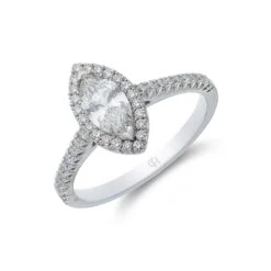Chisholm Hunter Platinum Marquise Cut 0.80ct Diamond Halo Ring