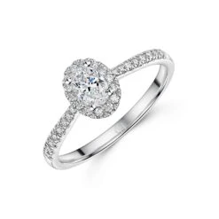 Chisholm Hunter 9ct White Gold Oval Cut 0.50ct Diamond Halo Solitaire Ring