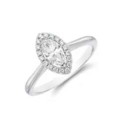 Chisholm Hunter Platinum Marquise Cut 0.50ct Diamond Halo Solitaire Ring