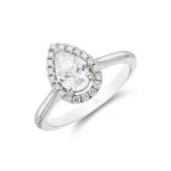 Chisholm Hunter Platinum Pear Cut 0.75ct Diamond Halo Solitaire Ring