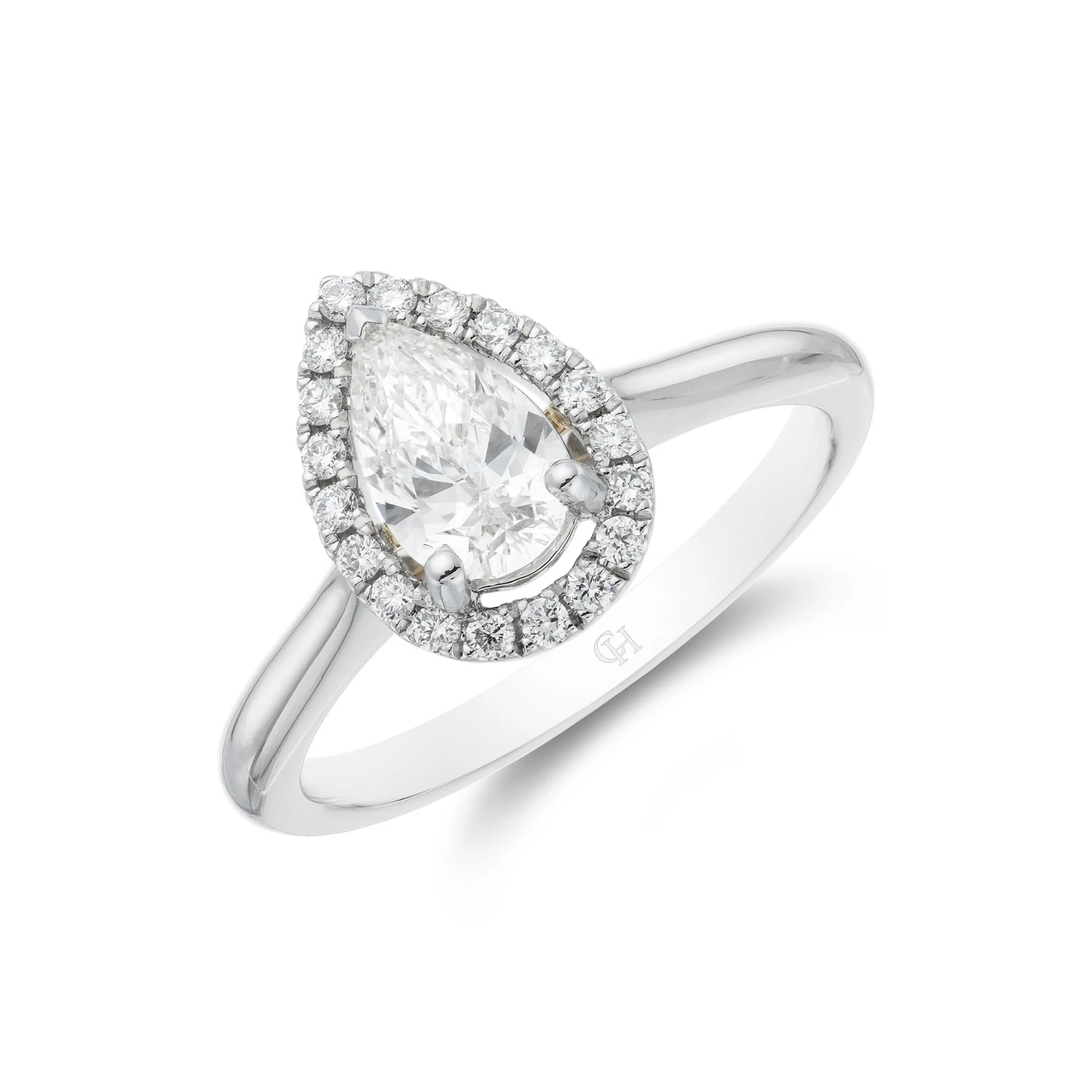Chisholm Hunter Platinum Pear Cut 0.75ct Diamond Halo Solitaire Ring 3 Chisholm Hunter Platinum Pear Cut 0.75ct Diamond Halo Solitaire Ring