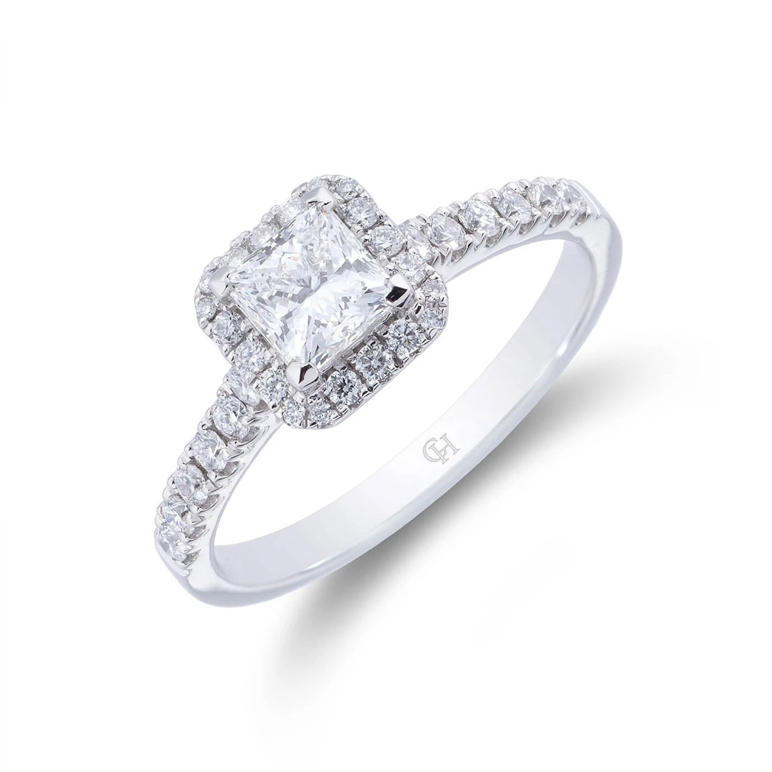 Chisholm Hunter Platinum Princess Cut 0.90ct Diamond Halo Ring 3 Chisholm Hunter Platinum Princess Cut 0.90ct Diamond Halo Ring