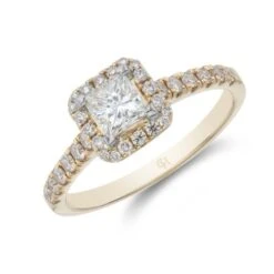 Chisholm Hunter 18ct Yellow Gold Princess Cut 1.10ct Diamond Halo Solitaire Ring