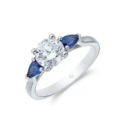 Chisholm Hunter Platinum Brilliant Cut 1.50ct Diamond Sapphire Three Stone Ring