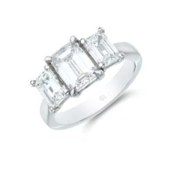 Chisholm Hunter Platinum Emerald Cut 3.00ct Diamond Three Stone Ring