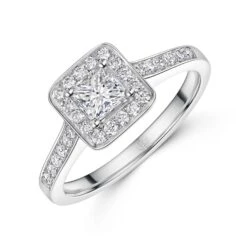 Chisholm Hunter 18ct White Gold Princess Cut 0.50ct Halo Solitaire Ring