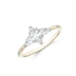Chisholm Hunter 18ct Yellow Gold Marquise And Pear 0.75ct Diamond 3 Stone Ring