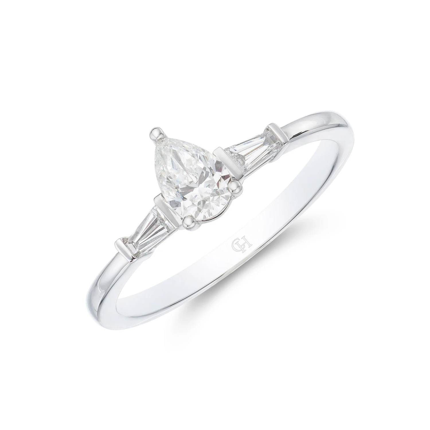 Chisholm Hunter 18ct White Gold Pear And Baguette Diamond 0.50ct Solitaire Ring 3 Chisholm Hunter 18ct White Gold Pear And Baguette Diamond 0.50ct Solitaire Ring