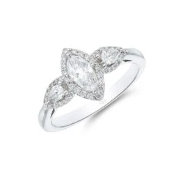 Chisholm Hunter 18ct White Gold Marquise And Pear Cut Diamond 0.79ct Three Stone Ring