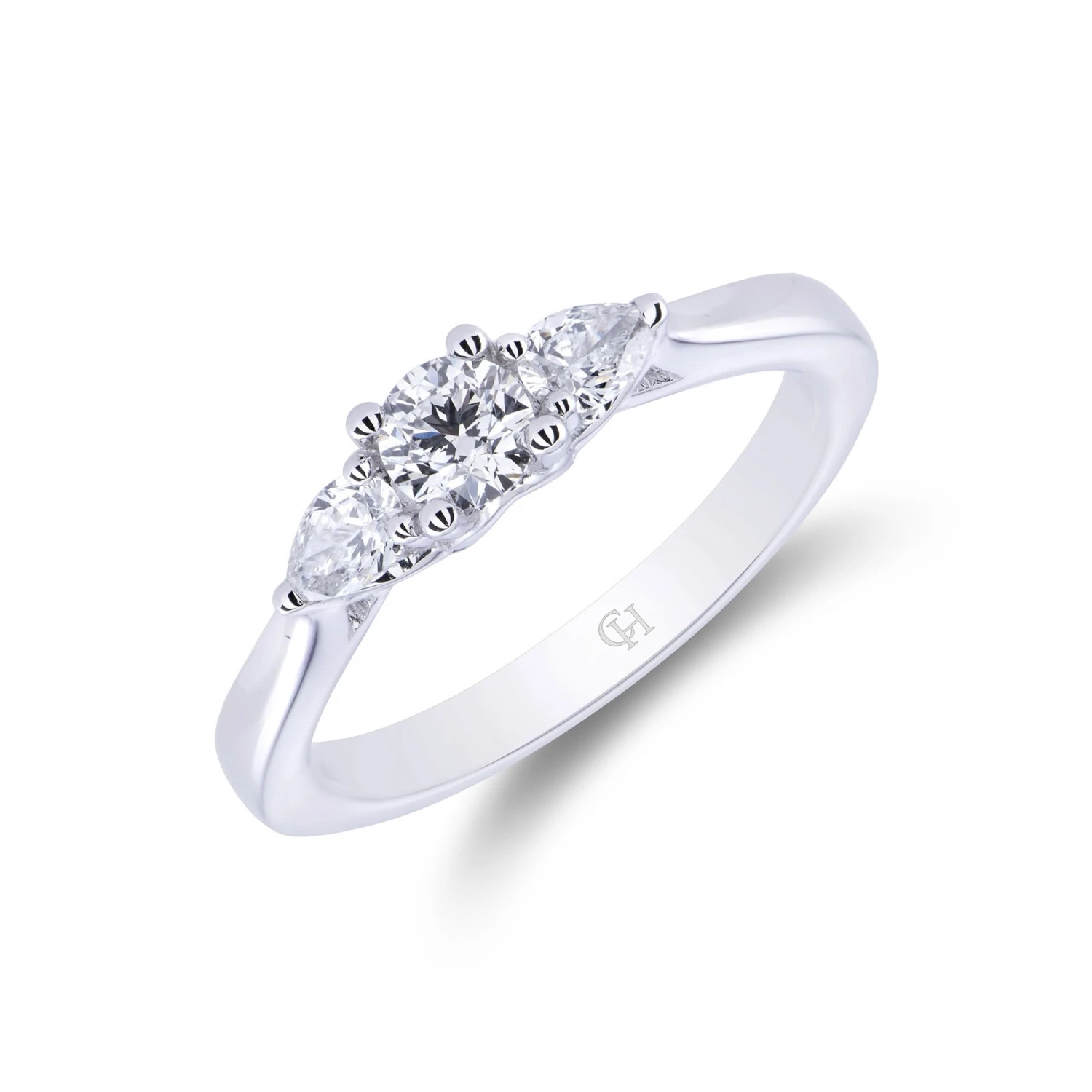 Chisholm Hunter Platinum Brilliant And Pear Cut 0.45ct Diamond Three Stone Ring 3 Chisholm Hunter Platinum Brilliant And Pear Cut 0.45ct Diamond Three Stone Ring