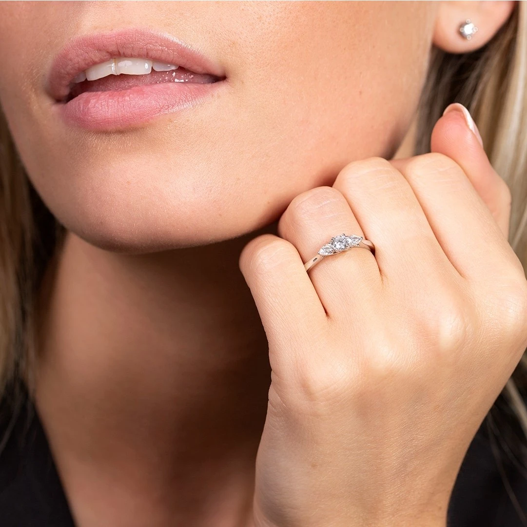 Chisholm Hunter Platinum Brilliant And Pear Cut 0.45ct Diamond Three Stone Ring 4 Chisholm Hunter Platinum Brilliant And Pear Cut 0.45ct Diamond Three Stone Ring - Image 2