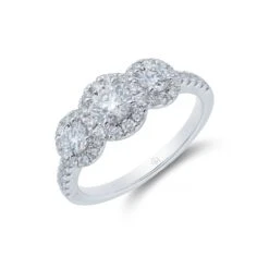 Chisholm Hunter Platinum Brilliant Cut 1.20ct Diamond Halo Three Stone Ring