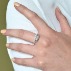 Chisholm Hunter Platinum Princess Cut 1.20ct Diamond Halo Three Stone Ring -Chisholm Hunter 1 004 03 0164 lifestyle1