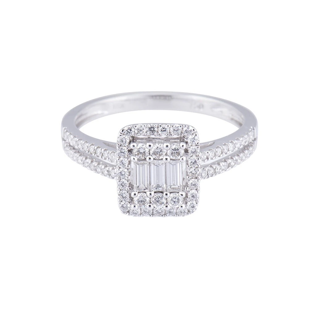 Chisholm Hunter 18ct White Gold Approx 0.60ct Baguette & Round Brilliant Cluster & Diamond Shoulder Ring 3 Chisholm Hunter 18ct White Gold Approx 0.60ct Baguette & Round Brilliant Cluster & Diamond Shoulder Ring