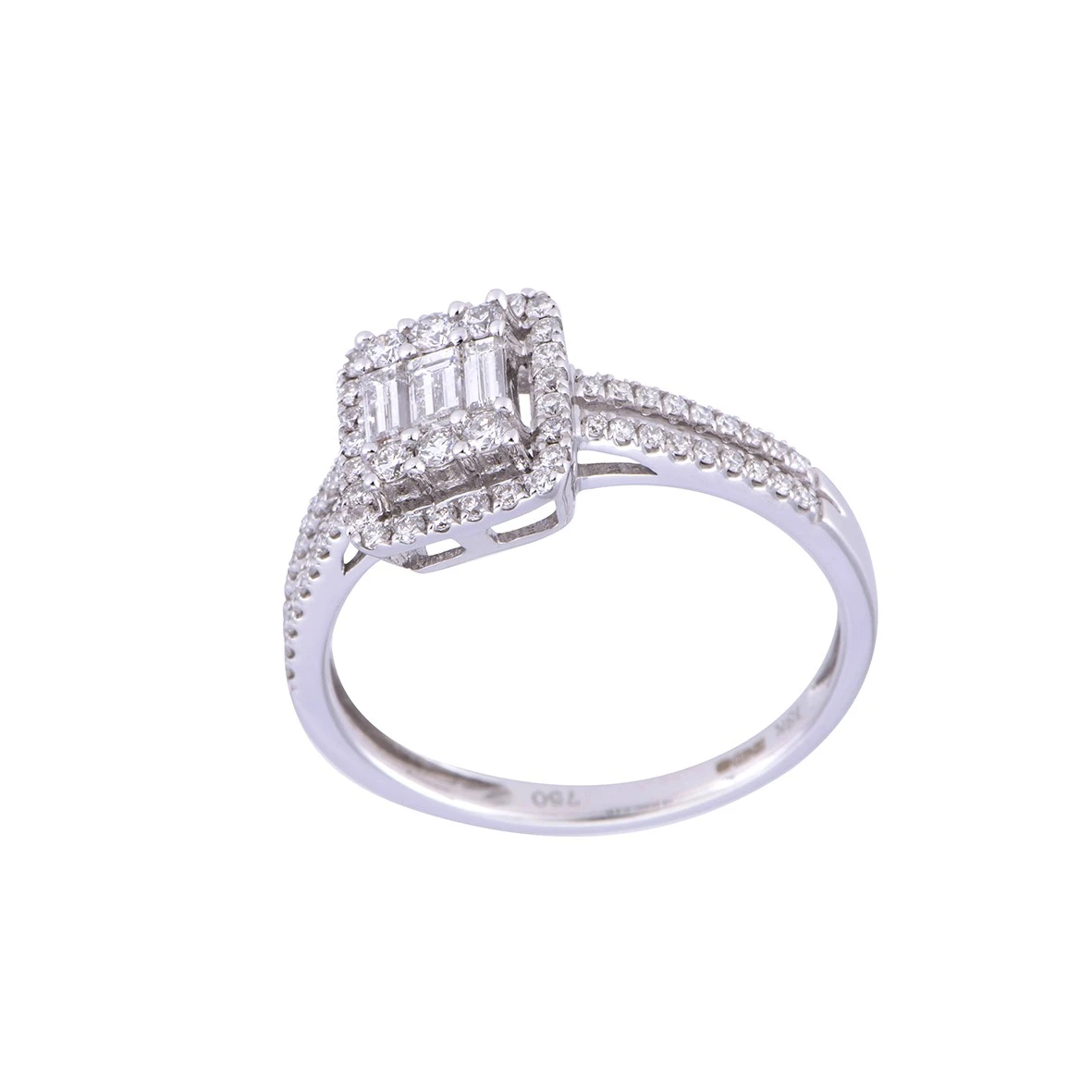 Chisholm Hunter 18ct White Gold Approx 0.60ct Baguette & Round Brilliant Cluster & Diamond Shoulder Ring 5 Chisholm Hunter 18ct White Gold Approx 0.60ct Baguette & Round Brilliant Cluster & Diamond Shoulder Ring - Image 3