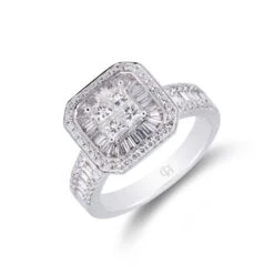 Chisholm Hunter 18ct White Gold Baguette And Brilliant Cut 1.50ct Diamond Cluster Ring