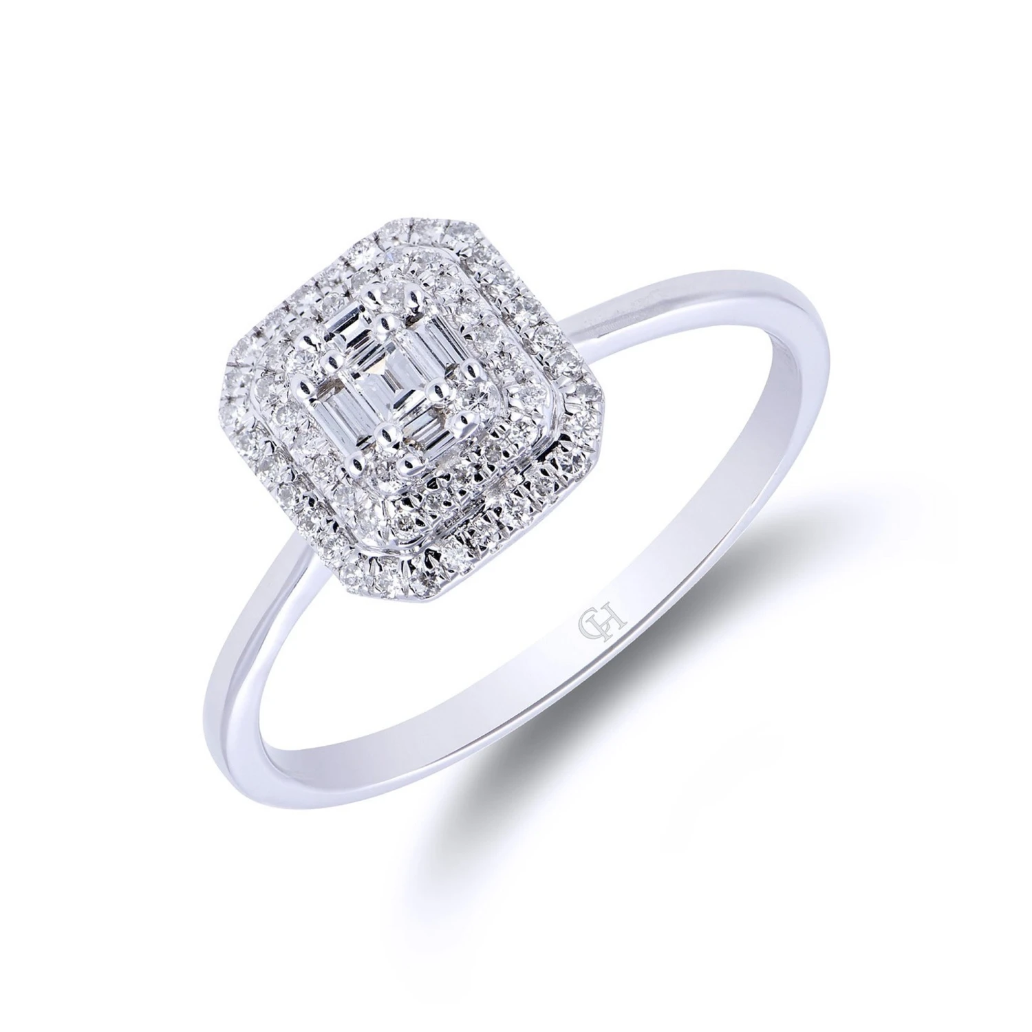 Chisholm Hunter 18ct White Gold Baguette And Brilliant Cut 0.20ct Diamond Cluster Ring 3 Chisholm Hunter 18ct White Gold Baguette And Brilliant Cut 0.20ct Diamond Cluster Ring