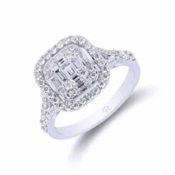 Chisholm Hunter 18ct White Gold Baguette And Brilliant Cut 1.00ct Diamond Cluster Ring