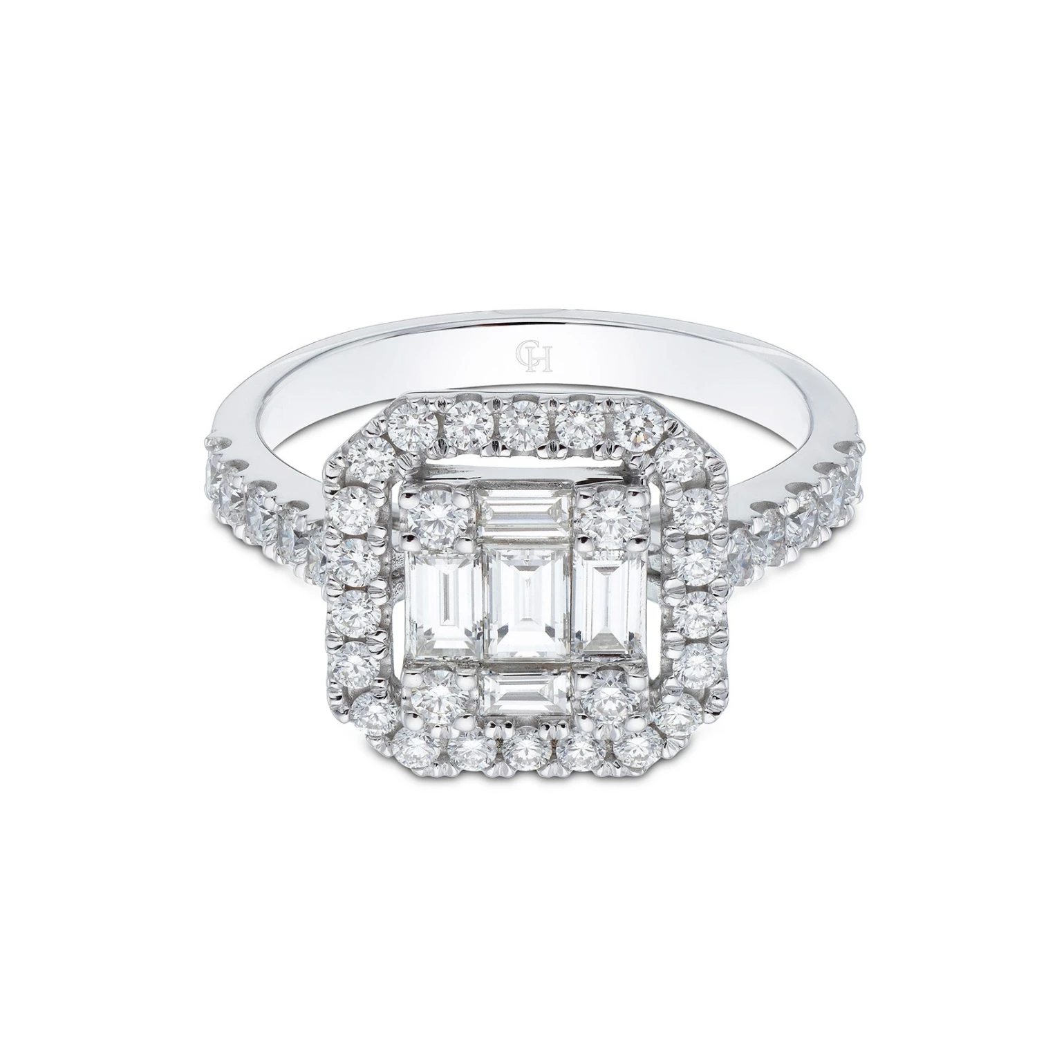 Chisholm Hunter 18ct White Gold 1.06ct Baguette And Round Brilliant Diamond Cluster Ring 7 Chisholm Hunter 18ct White Gold 1.06ct Baguette And Round Brilliant Diamond Cluster Ring - Image 5