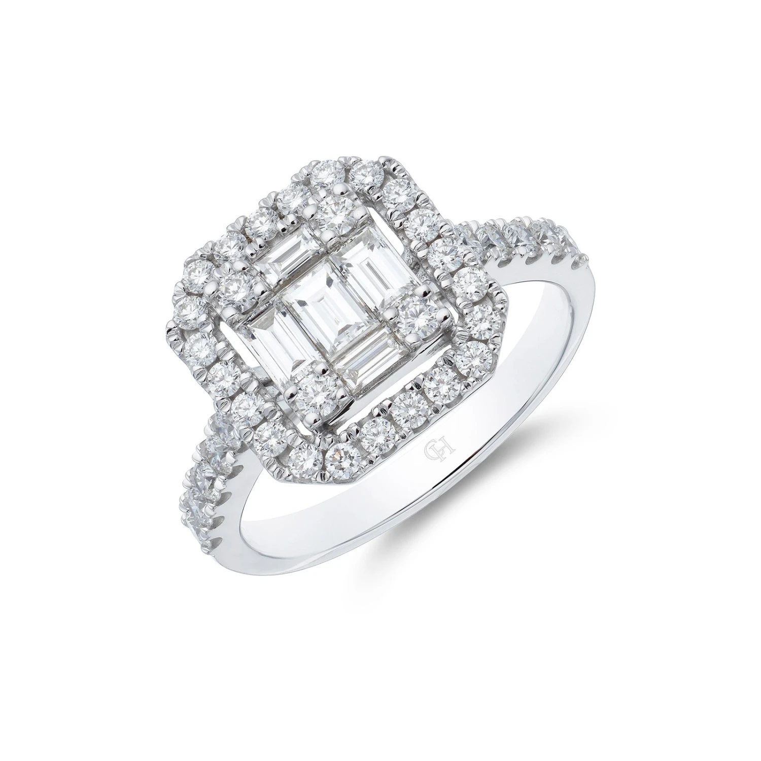 Chisholm Hunter 18ct White Gold 1.06ct Baguette And Round Brilliant Diamond Cluster Ring 3 Chisholm Hunter 18ct White Gold 1.06ct Baguette And Round Brilliant Diamond Cluster Ring