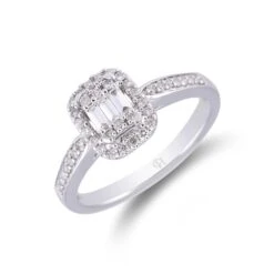 Chisholm Hunter 9ct White Gold Baguette And Brilliant Cut 0.30ct Diamond Cluster Ring