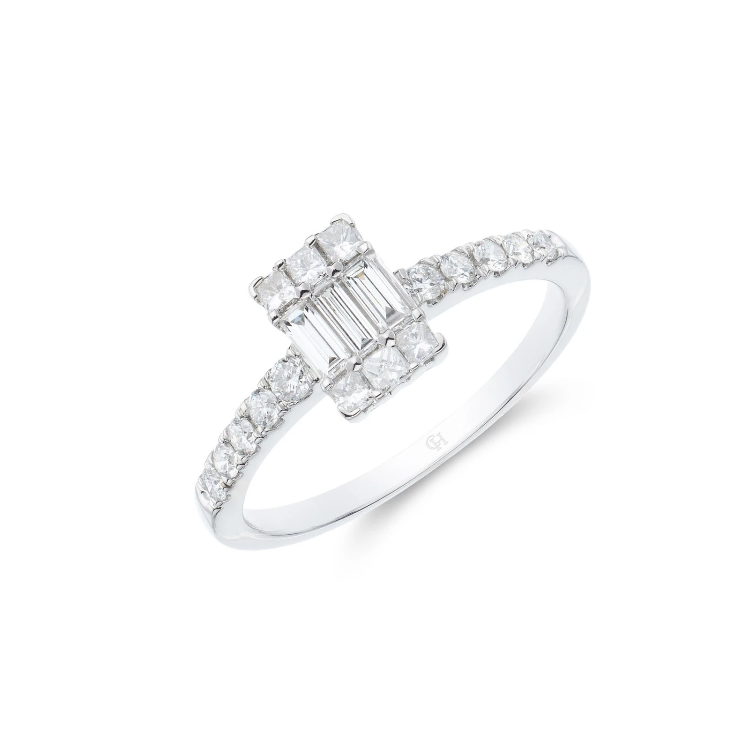 Chisholm Hunter 9ct White Gold Baguette And Brilliant Cut 0.50ct Diamond Cluster Ring 3 Chisholm Hunter 9ct White Gold Baguette And Brilliant Cut 0.50ct Diamond Cluster Ring