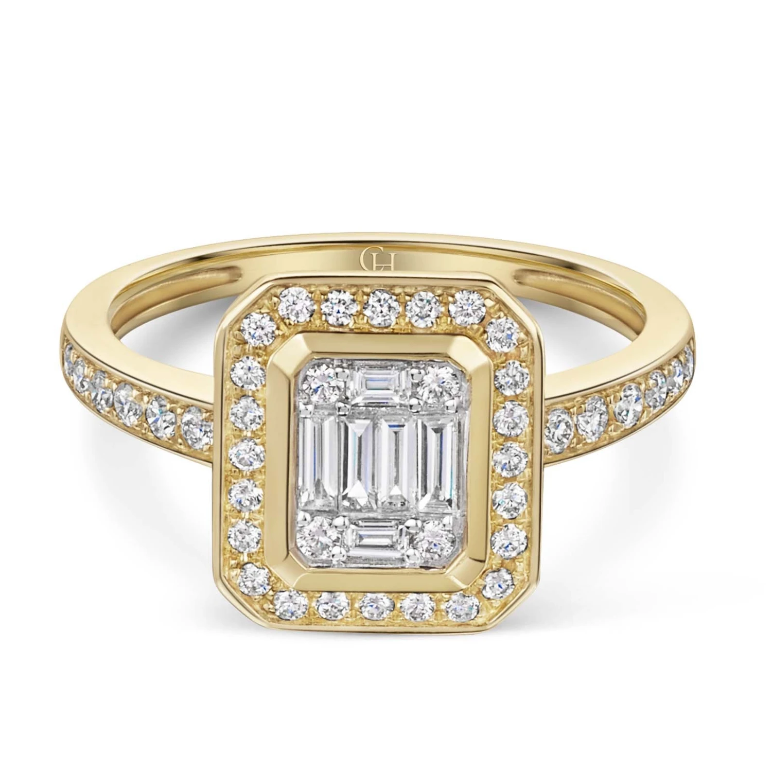 Chisholm Hunter 9ct Yellow Gold Round Brilliant And Baguette Cut 0.60ct Diamond Cluster Ring 4 Chisholm Hunter 9ct Yellow Gold Round Brilliant And Baguette Cut 0.60ct Diamond Cluster Ring - Image 2