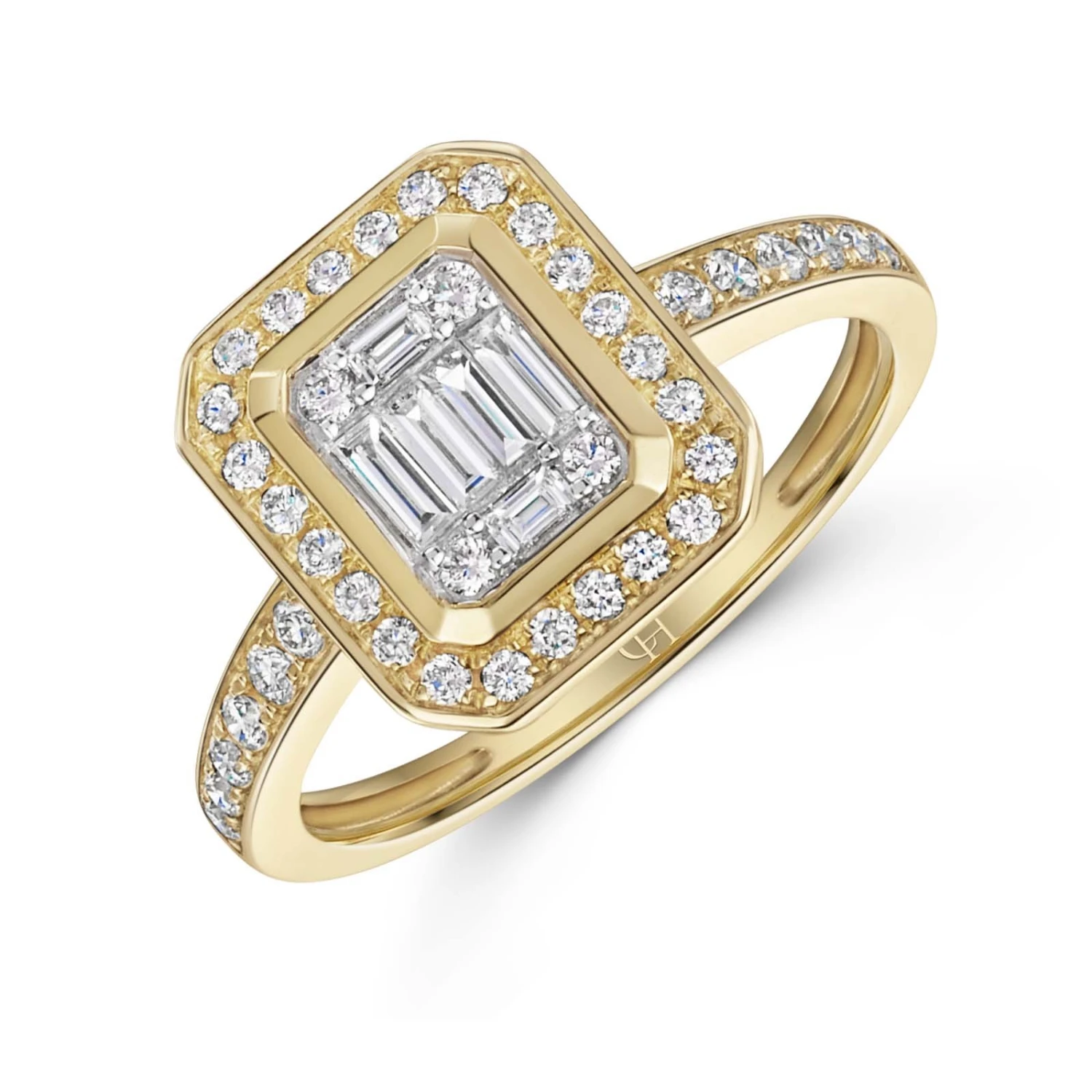 Chisholm Hunter 9ct Yellow Gold Round Brilliant And Baguette Cut 0.60ct Diamond Cluster Ring 3 Chisholm Hunter 9ct Yellow Gold Round Brilliant And Baguette Cut 0.60ct Diamond Cluster Ring