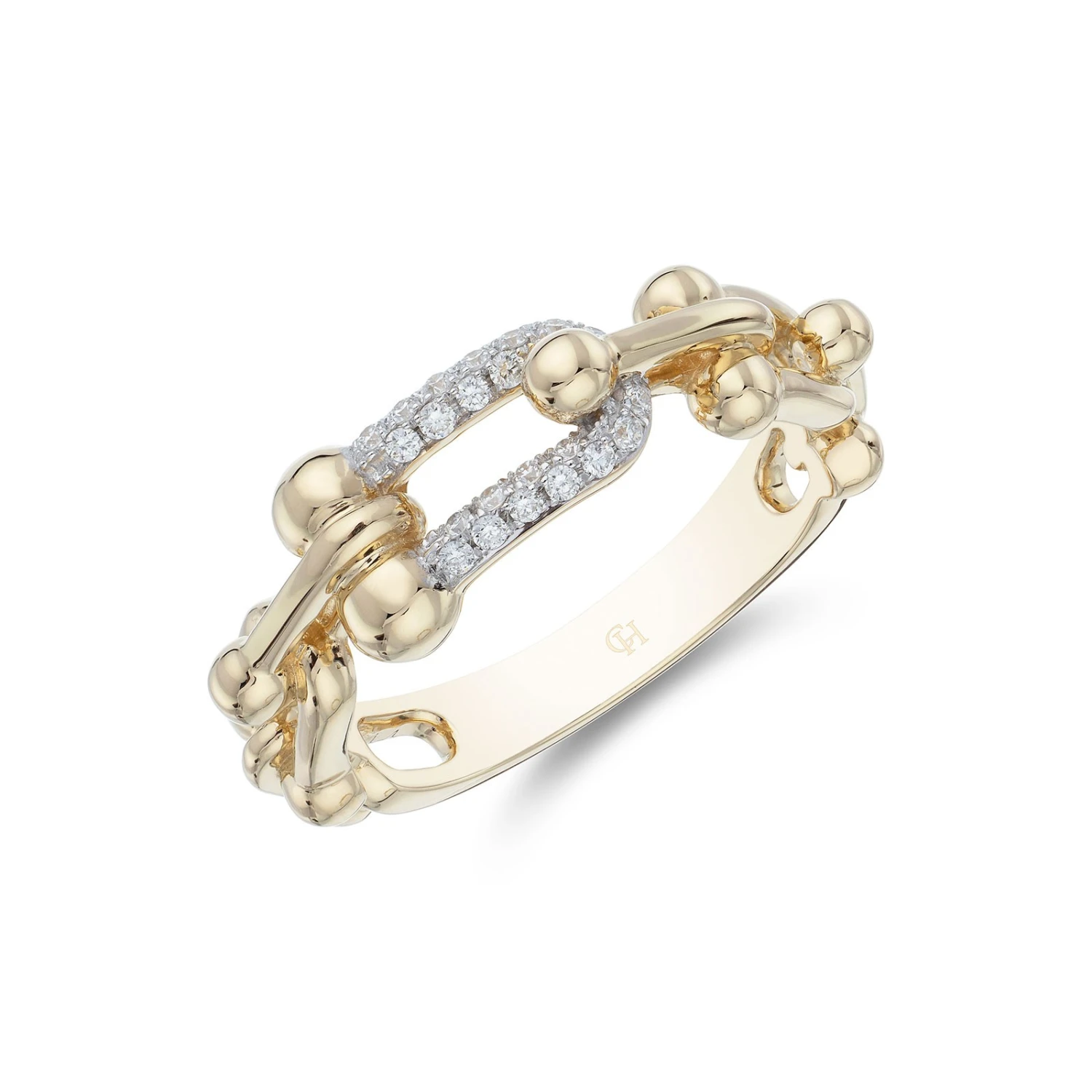 Chisholm Hunter 18ct Yellow Gold Round Brilliant Pave 0.13ct Diamond Link And Ball Ring 3 Chisholm Hunter 18ct Yellow Gold Round Brilliant Pave 0.13ct Diamond Link And Ball Ring