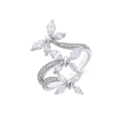Chisholm Hunter 18ct White Gold Marquise And Round Brilliant 1.30ct Triple Butterfly Diamond Ring