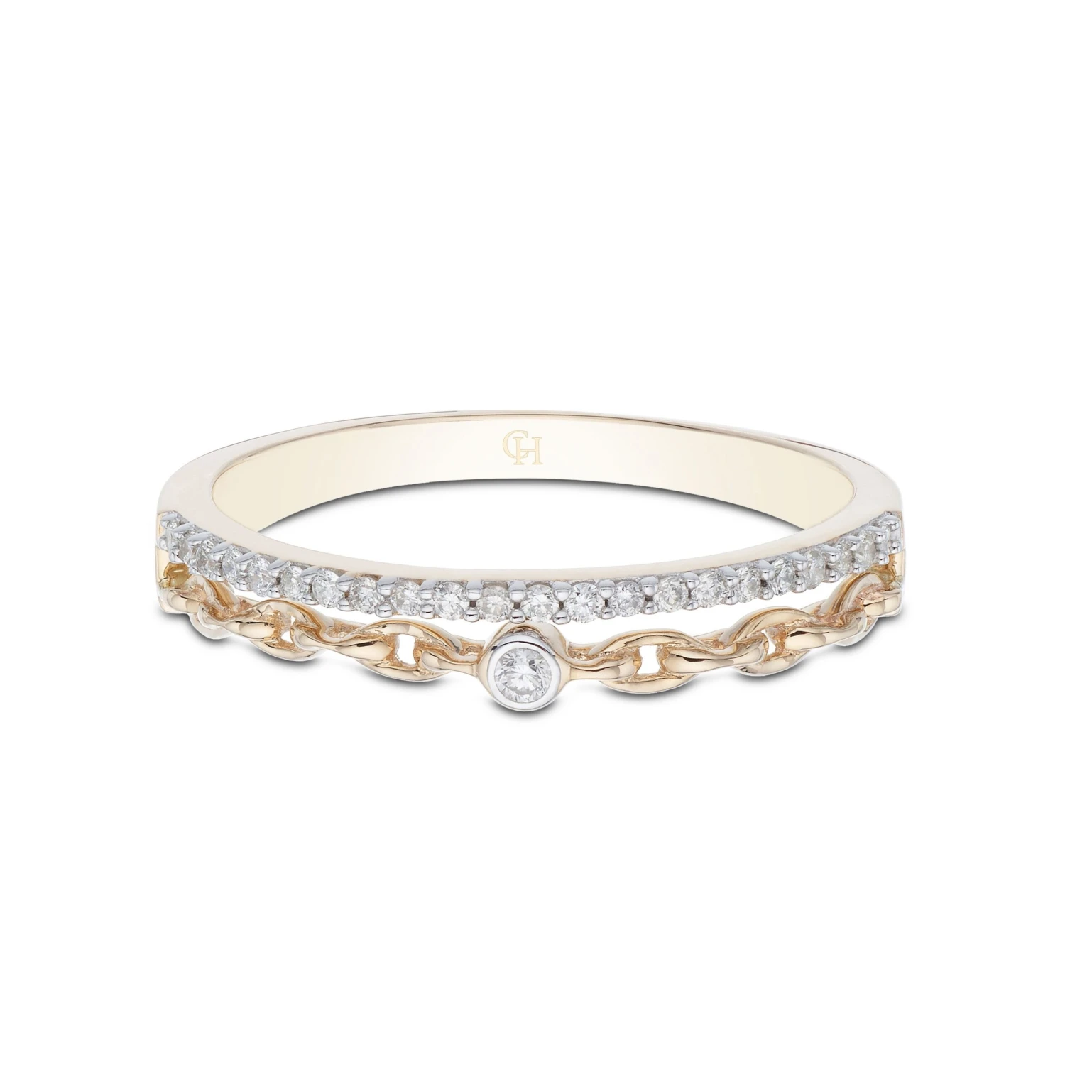 Chisholm Hunter 9ct Yellow Gold Brilliant Cut Diamond 0.10ct Double Row Link Fancy Band 5 Chisholm Hunter 9ct Yellow Gold Brilliant Cut Diamond 0.10ct Double Row Link Fancy Band - Image 3