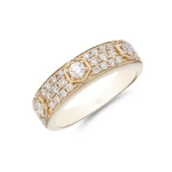 Chisholm Hunter 9ct Yellow Gold Brilliant Cut Pave Diamond 0.72ct Fancy Band Ring