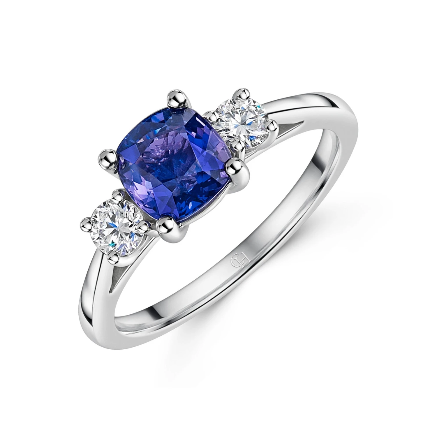 Chisholm Hunter Platinum 1.36ct Purple Sapphire And 0.29ct Diamond Three Stone Ring 3 Chisholm Hunter Platinum 1.36ct Purple Sapphire And 0.29ct Diamond Three Stone Ring