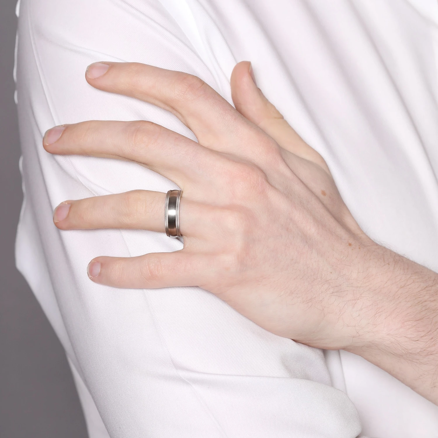 Chisholm Hunter Titanium Matte Finish And Beaded Edge 7mm Wedding Band 5 Chisholm Hunter Titanium Matte Finish And Beaded Edge 7mm Wedding Band - Image 3