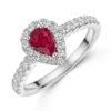 Chisholm Hunter 18ct White Gold Pear Cut 0.38ct Ruby And 0.37ct Diamond Halo Ring