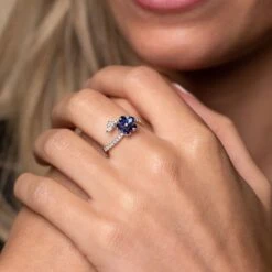 Chisholm Hunter 18ct White Gold Pear 0.83ct Sapphire And Brilliant 0.40ct Diamond Flower Ring